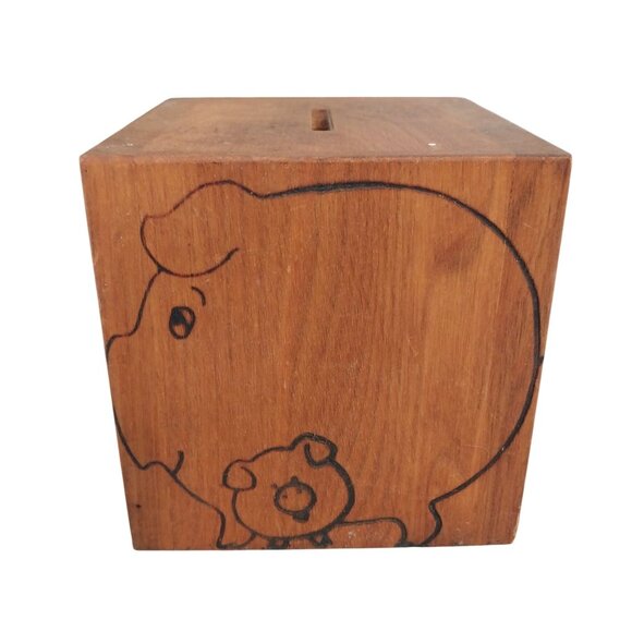 Toystalgia Wood Piggy Bank With Cork Nose Cute Piglet Design Vintage 1976 - Picture 2 of 7